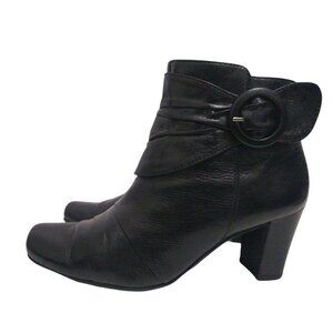 Paul Green Womens Handmade Black Leather Ankle Booties Chunky Heel US 6 UK 3.5